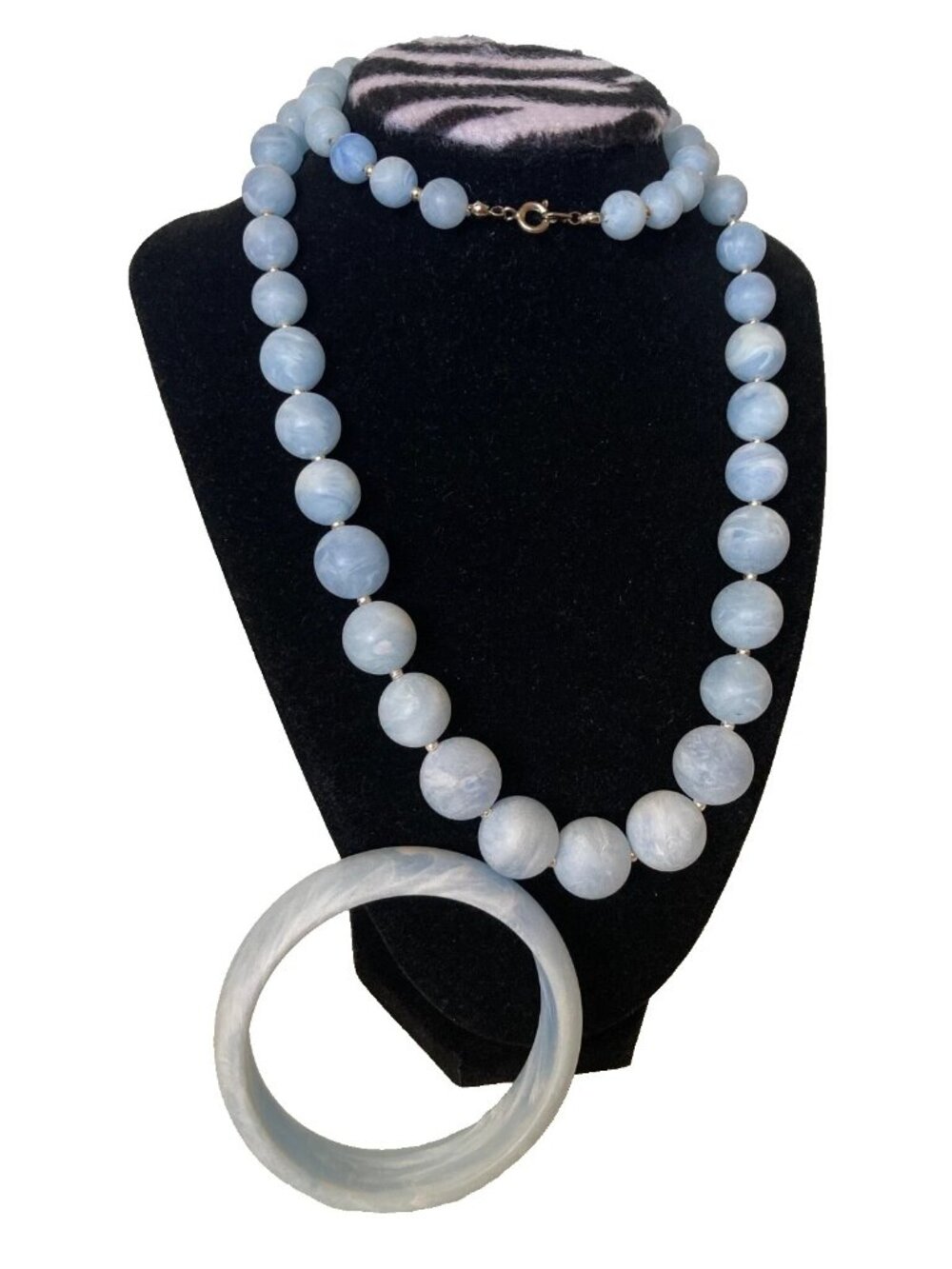 Rare jewelry set blue beads necklace bangle bracelet